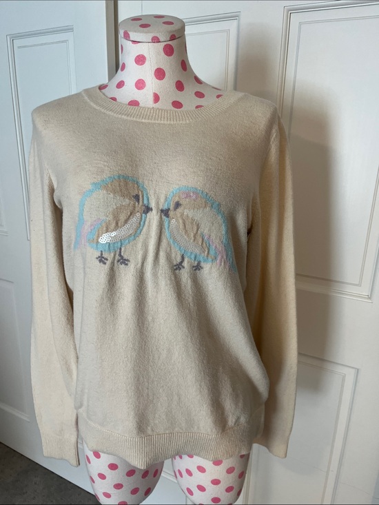 LC Lauren Conrad Sweaters - LC Lauren Conrad Cream Crewneck Sweater with Pastel Bird Motif